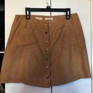 Tan Suede Button Skirt